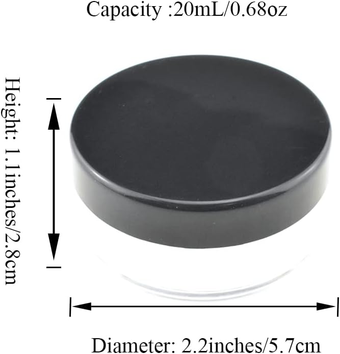 HAHIYO 3Pcs 20ml/0.68oz Plastic Empty Travel Compact Case Makeup Cosmetic Jar Refillable Powder Box No Leak Holder with Rotatable Sifter and Black Screw Lid