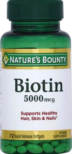 Nature’s Bounty Biotin Supplement, Supports Healthy Hair, Skin & Nails, 5000mcg, 72 Rapid Release Softgels