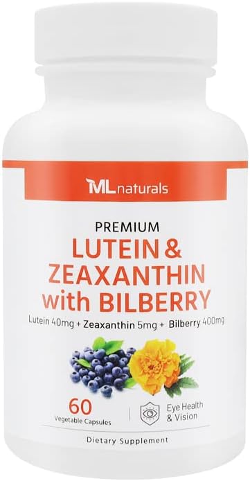 Premium Lutein & Zeaxanthin with Bilberry 60 Vegetable Capsules. Lutein 40 mg, Zeaxanthin 5 mg, and Bilberry 400 mg. All-Natural. High Potency & Premium Quality. Healthy Eyes & Vision.