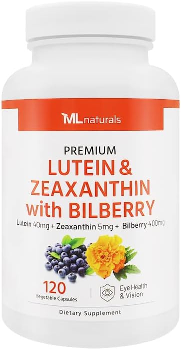 Premium Lutein & Zeaxanthin with Bilberry 120 Vegetable Capsules. Lutein 40 mg, Zeaxanthin 5 mg, and Bilberry 400 mg. All-Natural. High Potency & Premium Quality. Healthy Eyes & Vision.