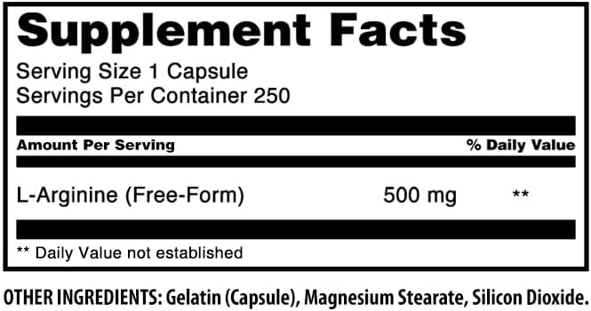 Amazing Formulas L-Arginine Supplement | 500 Mg Per Serving | 250 Capsules | Amino Acid Supplement for Men & Women | Non-GMO | Gluten Free | Made in USA