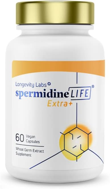 spermidineLIFE Extra+ Strength 1300mg, Natural Supplement, Plant-Based, Wheat Germ Extract with High Spermidine Content and Zinc for Cell Renewal, Vegan-Friendly, 60 Vegetarian Capsules (Pack of 1)