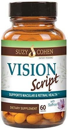 Vision Script with Saffron for Macular, and Retinal Eye Health 60 Servings- Each Capsule Contains Saffron, Black Currant, Lutein, Zeaxanthin, Vitamin C and E, and Zinc Glycinate.
