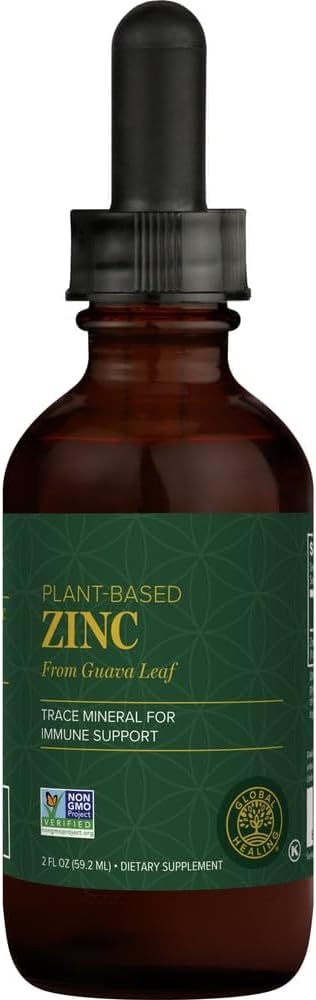 Global Healing USDA Organic Zinc Liquid Supplement - Pure Vitamin Drops for Immune System Boost, Hormone Balance, and Healthy Aging - Vegan-Friendly, Non-GMO - 2 Fl Oz