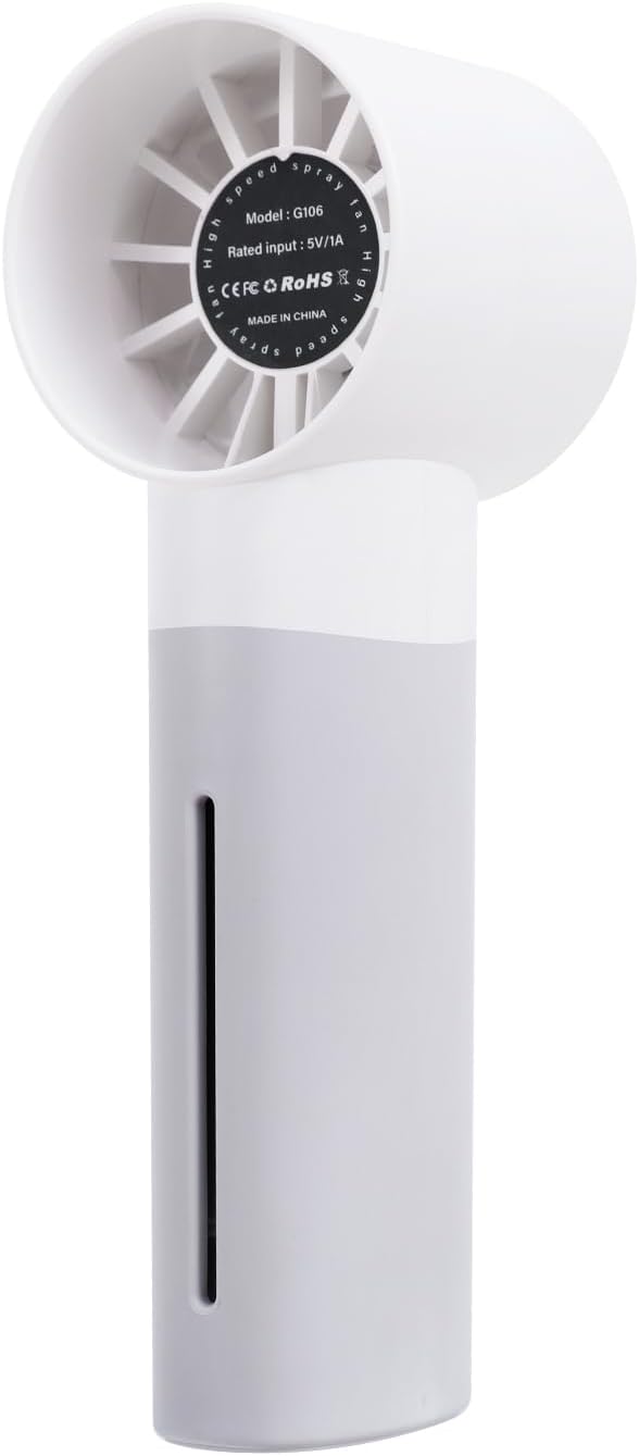 Portable mini spray fan, hand-held rechargeable humidification and water supplement fans, 5-speed, suitable for travel, beach and office use (white)