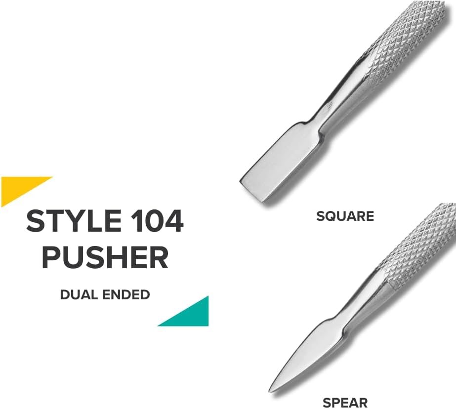 Rui Smiths Pro Cuticle Pusher with 2 Ends - Stainless Steel Manicure Tool - Style 104