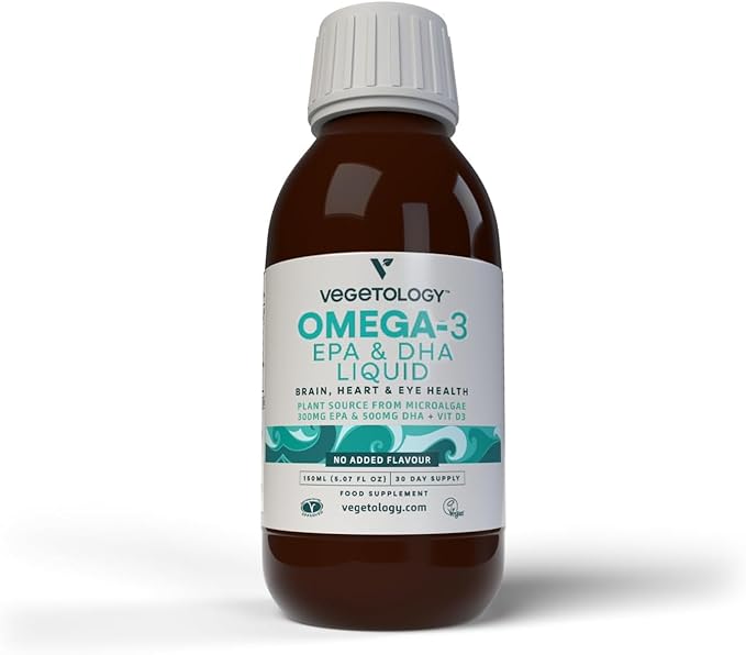 Vegan Omega 3 Supplements 150 ml (30-Day Supply) — Plant Source from Microalgae — EPA 300MG & DHA 500 MG + VIT D3 — Health Supplements for Heart, Eye & Brain Health (Unflavored)