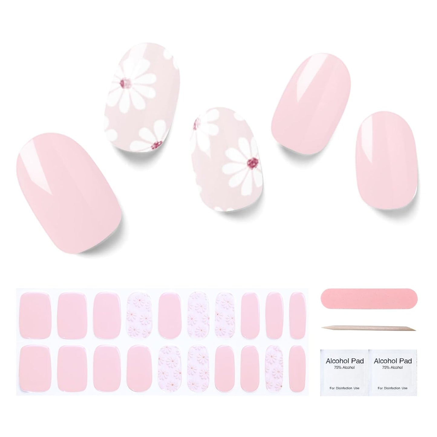 Semi Cured Gel Nail Strips, 20 pcs Stikers, Wraps, Salon-Quality, 2 Weeks Long Lasting, Jasmine Breeze