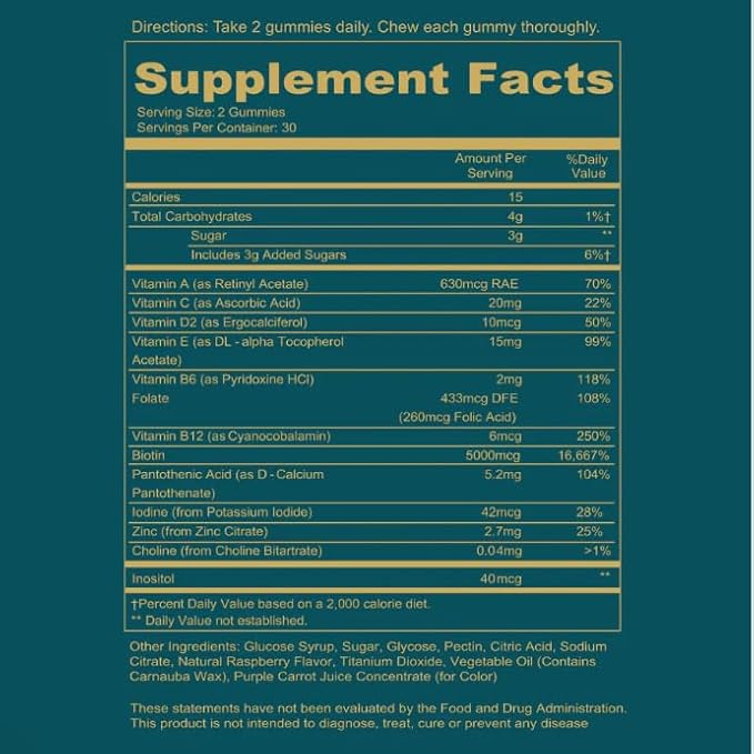 WEEM Hair Skin and Nails Gummies - Supports Healthy Hair - Vegan biotin Vitamins for Women & Men Supports Faster Hair Growth, Stronger Nails, Healthy Skin, Extra Strength (2)