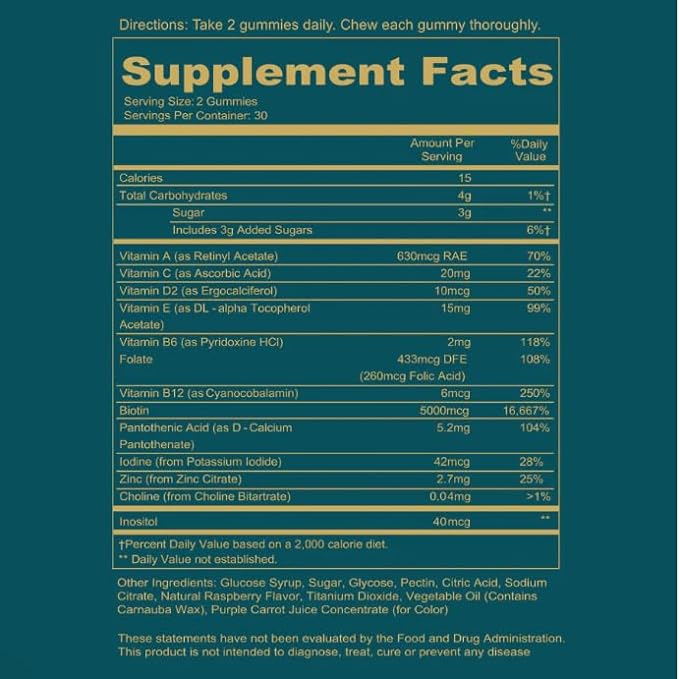 WEEM Hair Skin and Nails Gummies - Supports Healthy Hair - Vegan biotin Vitamins for Women & Men Supports Faster Hair Growth, Stronger Nails, Healthy Skin, Extra Strength (3)