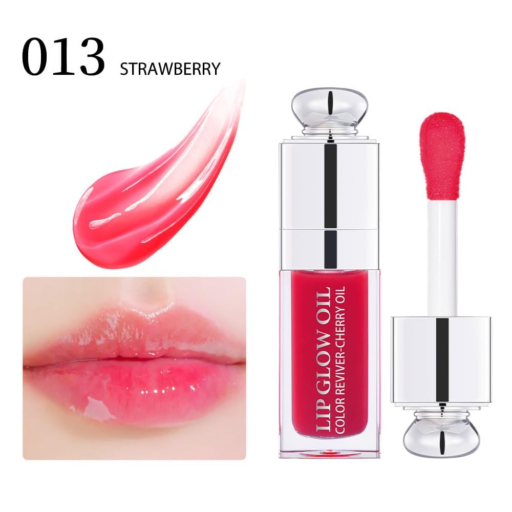 Hydrating Lip Glow - Tinted Lip Oil for Dry Lips - Non-sticky Big Brush Head - Lip Plumping - 013