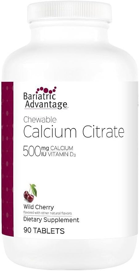 Bariatric Advantage Calcium Citrate Chewable 500mg with Vitamin D3 for Bariatric Surgery Patients Including Gastric Bypass and Sleeve Gastrectomy, Low Sugar - Wild Cherry Flavor, 90 Count