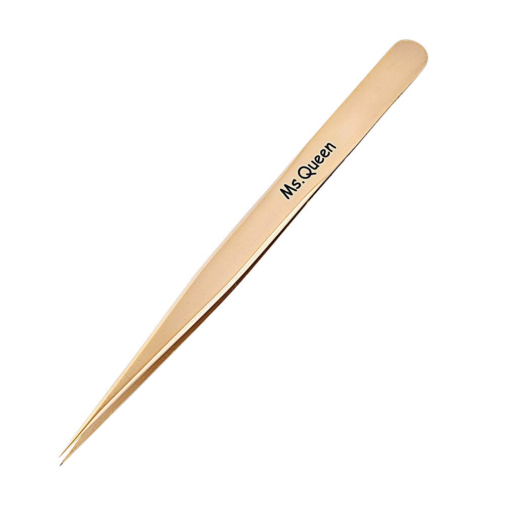 Ms.Queen Eyelash Extension Tweezers Set-Precision Tweezers for 2D-6D Volume&Individual False Lashes Extensions with PU Storage Case-Golden (Straight Tweezers/M003-5)
