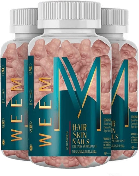 WEEM Hair Skin and Nails Gummies - Supports Healthy Hair - Vegan biotin Vitamins for Women & Men Supports Faster Hair Growth, Stronger Nails, Healthy Skin, Extra Strength (3)