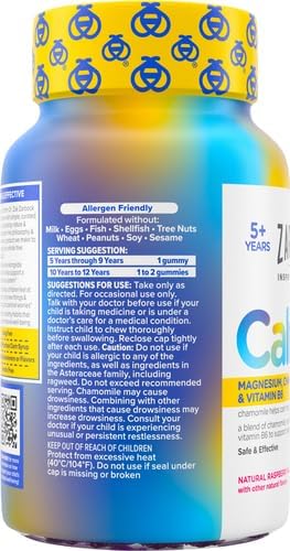Zarbee's Children's Calm Gummy, Supports a Calm Mind & Body for Kids Ages 5+, Made with Magnesium, Chamomile & Vitamin B6, Natural Raspberry Flavor, 30 Count Gummies