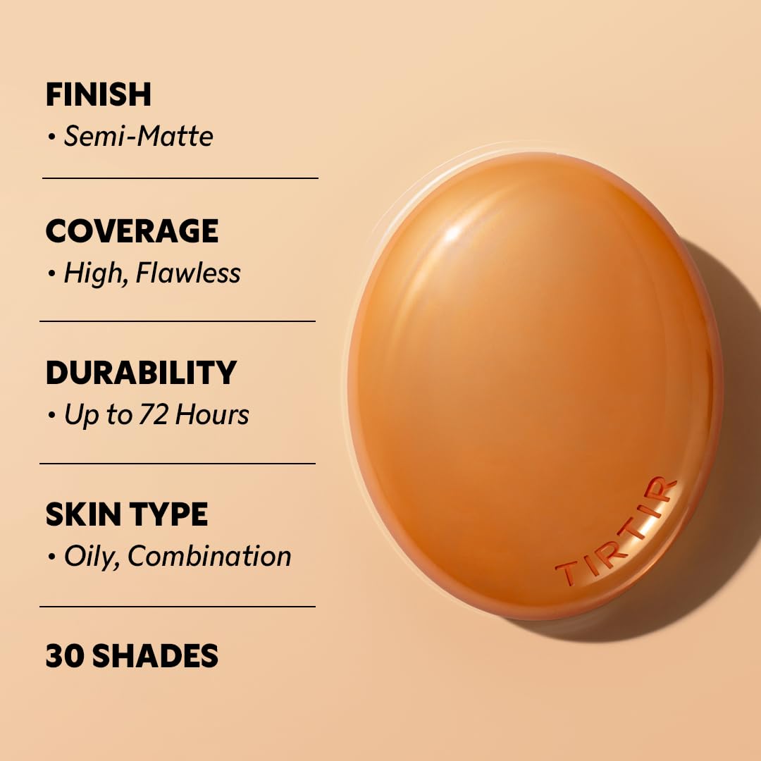 TIRTIR Mask Fit Ai Filter Cushion Foundation | AI-Like Semi-Matte Finish - Up to 72-Hour Medium to Full Coverage Korean BB Cushion Make up Beauty, #45W Chestnut, 0.63 Fl Oz