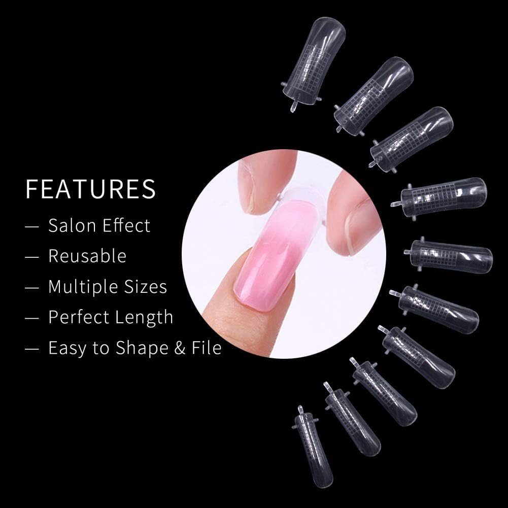 EBANKU 100 PCS Clear Nail Extension Form Tips Dual Nail Mold Full Cover UV Polygel Gel Tools Acrylic Nail System Forms Set with Black Dual-Ended Polygel Brush & Picker 5Pcs Nail Tips Clip (Pink)