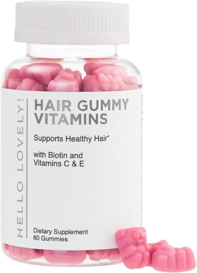 Hello Lovely! Hair Vitamins Gummy with Biotin 5000 mcg Vitamin E & C Support Hair Growth, Premium Vegetarian Non-GMO, for Stronger Beautiful Hair, Skin & Nails Supplement - 60 Bear Gummies
