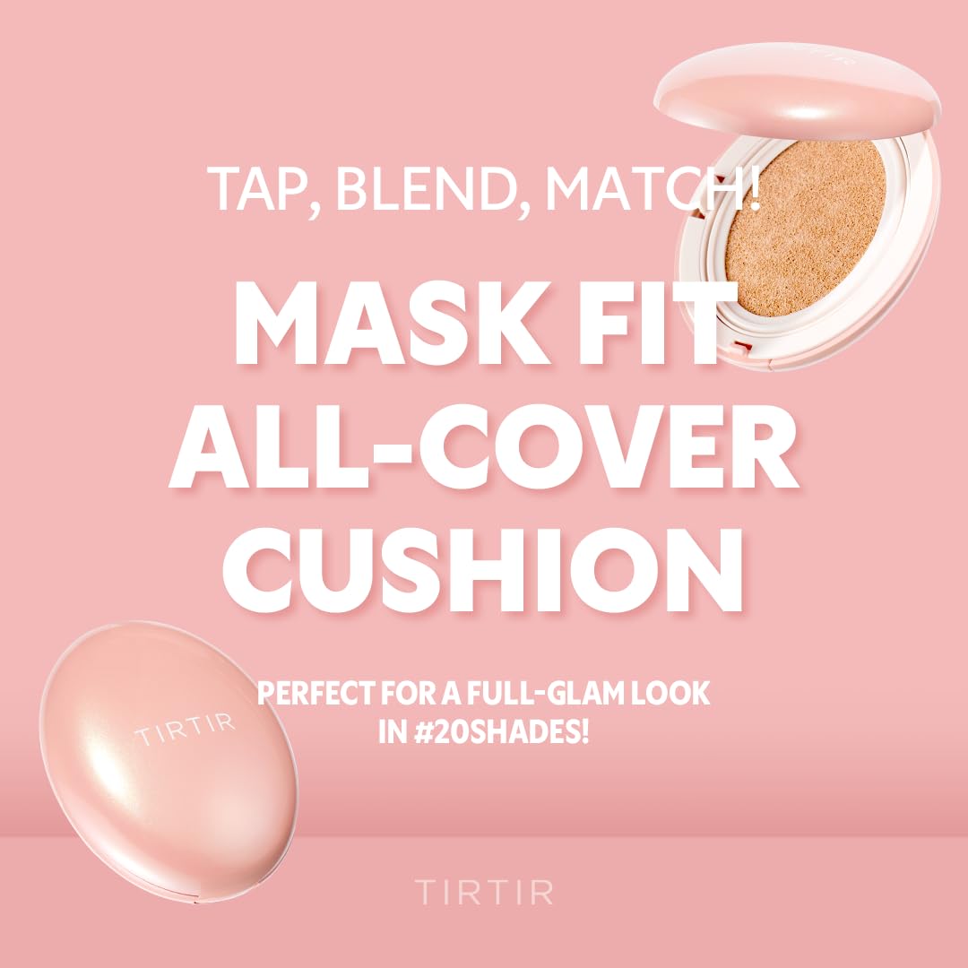 TIRTIR Mask Fit All Cover Pink Cushion Foundation | High coverage, Velvety Matte Finish, Lightweight, Flawless, Corrects Redness, Korean Cushion (#27C Cool Beige, Full Size, 0.63 Fl Oz)