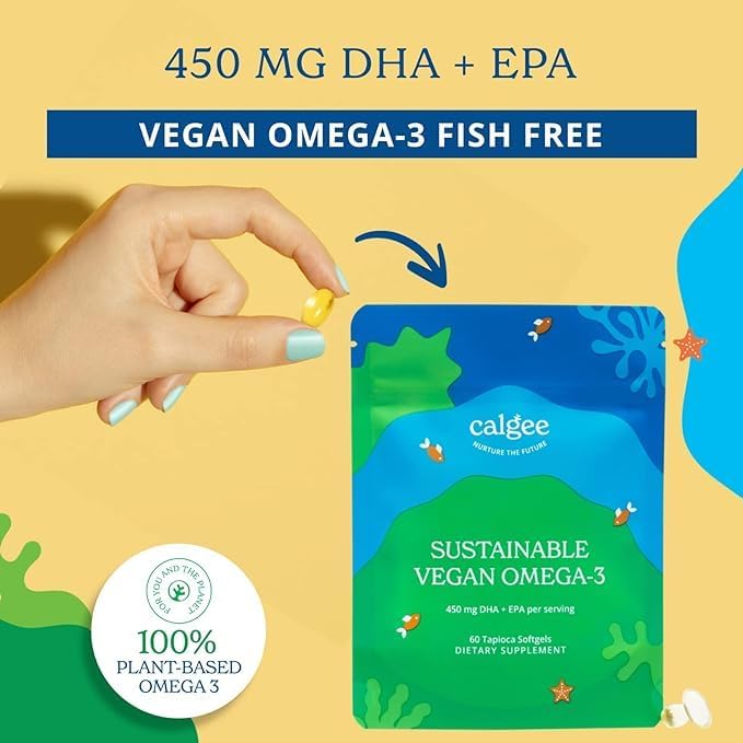 Vegan Omega 3-450mg DHA & EPA Fatty Acids - Sustainable Algae Oil - Plant-Based Fish Oil Alternative - Carrageenan-Free Softgels (60 Ct)