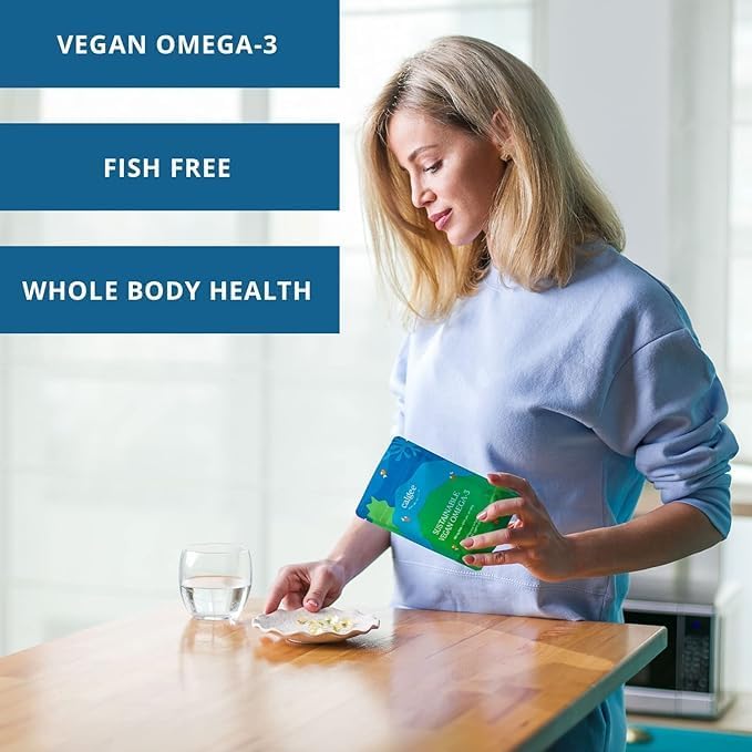 Vegan Omega 3-450mg DHA & EPA Fatty Acids - Sustainable Algae Oil - Plant-Based Fish Oil Alternative - Carrageenan-Free Softgels (60 Ct)