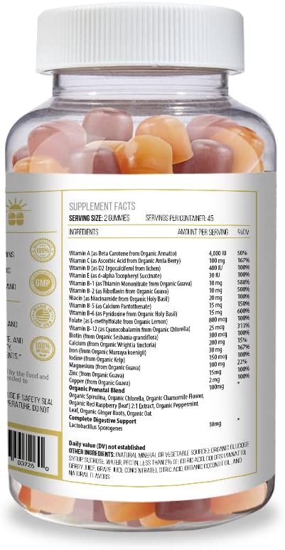 Actif Prenatal Gummies with 25+ Organic Vitamins and Organic Herbal Blend - Non-GMO, 100% Vegetarian, 90 Count, Made in USA