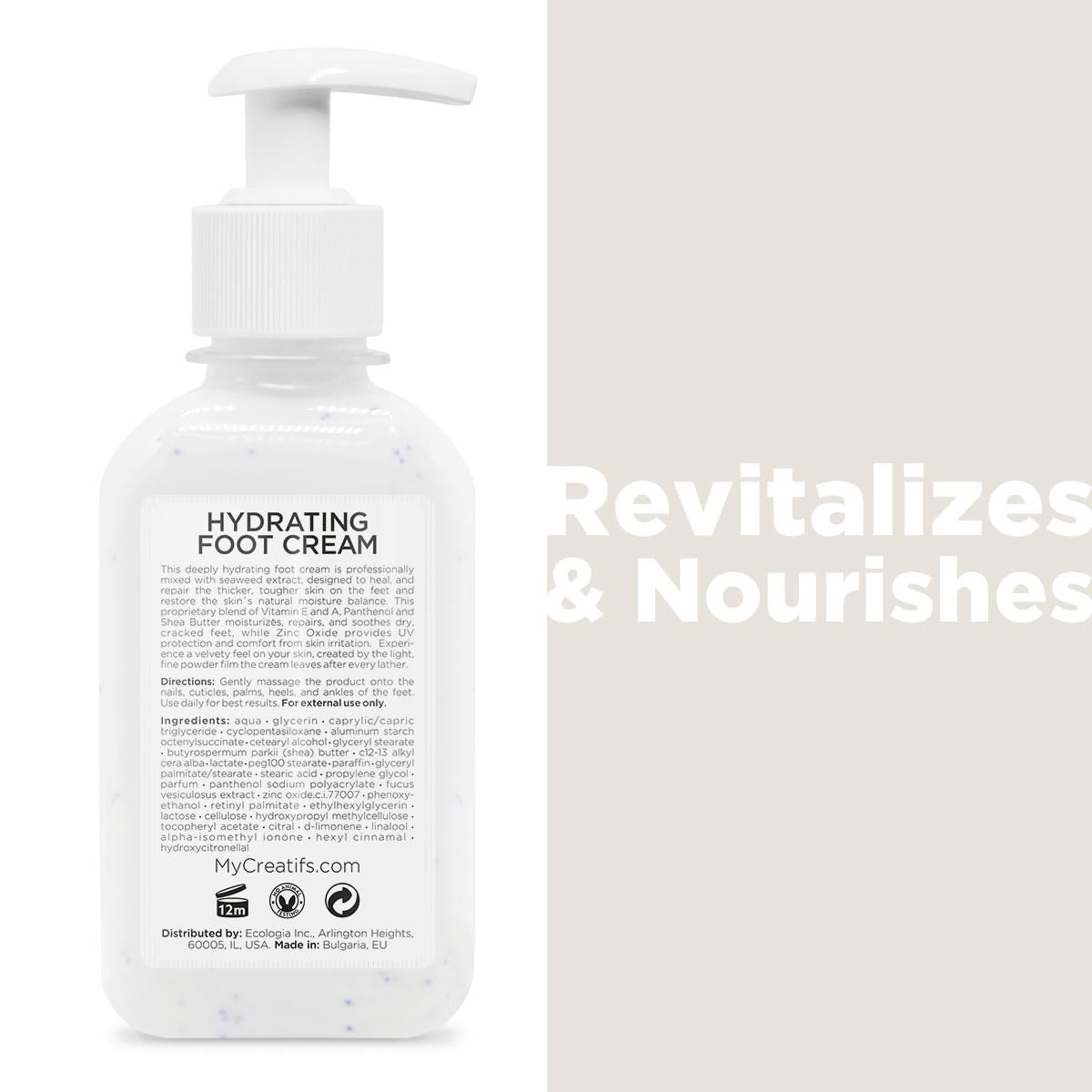 Hydrating Foot Cream for Dry Cracked Heels and Feet, 8.5 fl. oz., Deep Moisturizing Seaweed Extract and Shea Butter, Restores Soft Supple Skin