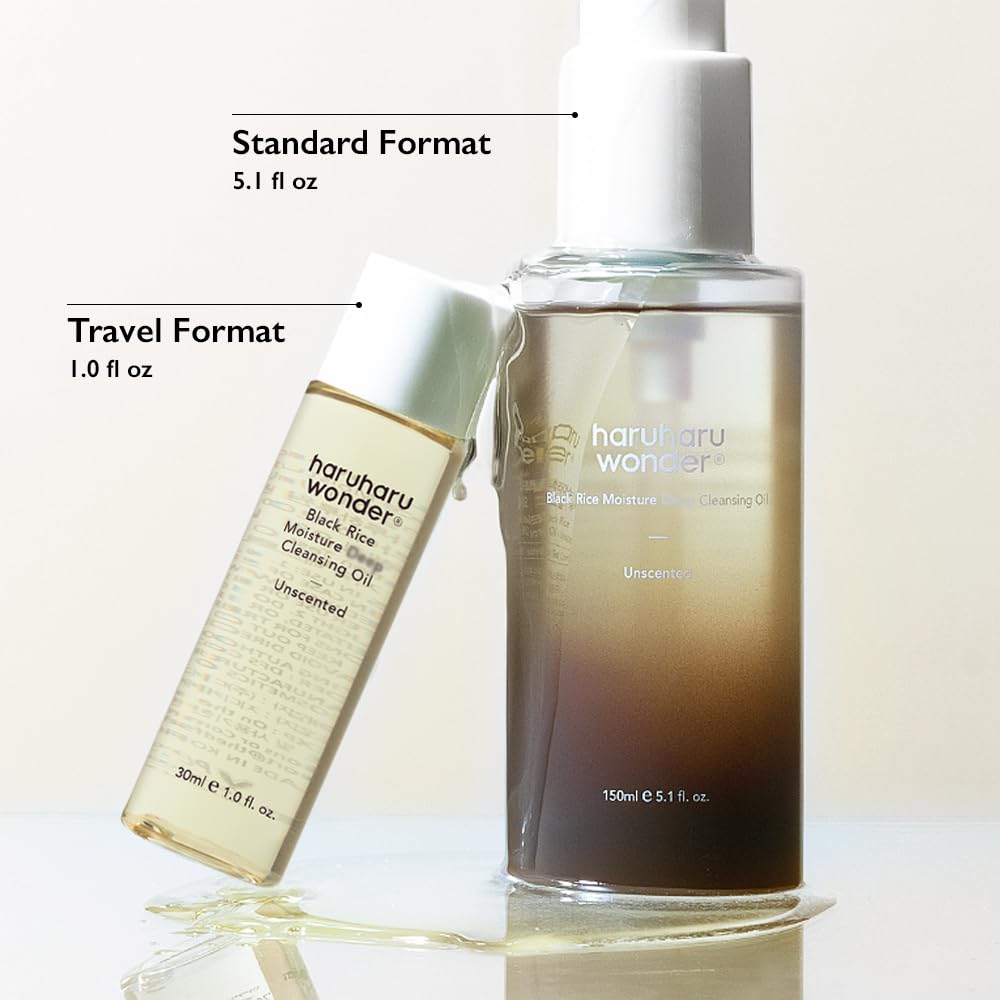 HARUHARU wonder Black Rice Moisture Cleansing Oil, Travel Size, Double Cleansing, Daily Makeup remover, Pore Oil Cleanser, Korean Skincare for sensitive, normal and Oily Skin, 1.0 fl oz