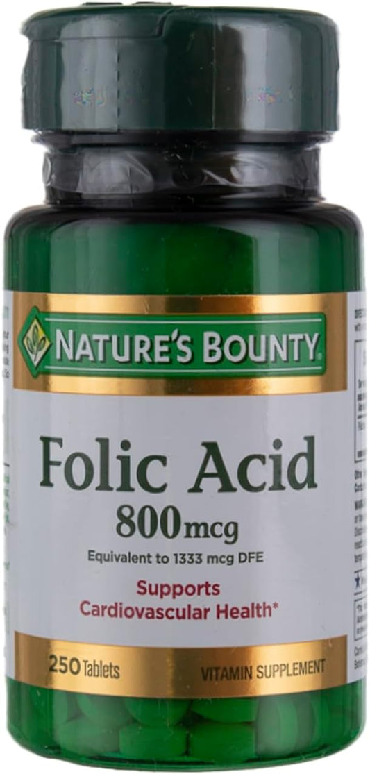 Nature's Bounty Folic Acid 800 mcg Tablets Maximum Strength 250 ea