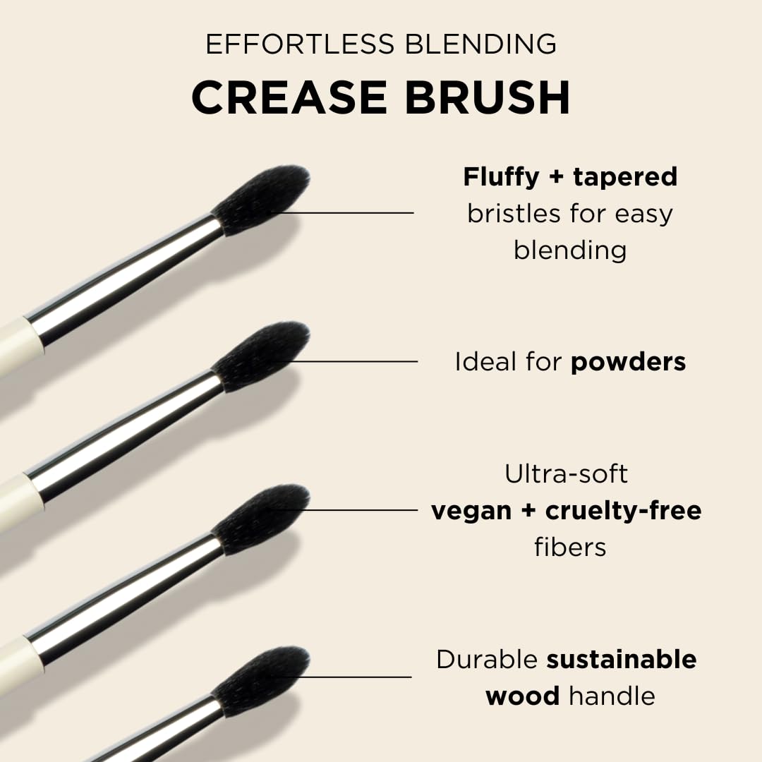 HALEYS Crease Eyeshadow Brush, Medium Fluffy Tapered Brush, Soft, Easy Blending Makeup Tool, Seamless, Multi-tasking Makeup Brush for Cream and Powder, High-end Synthetic Bristles, Vegan + CF
