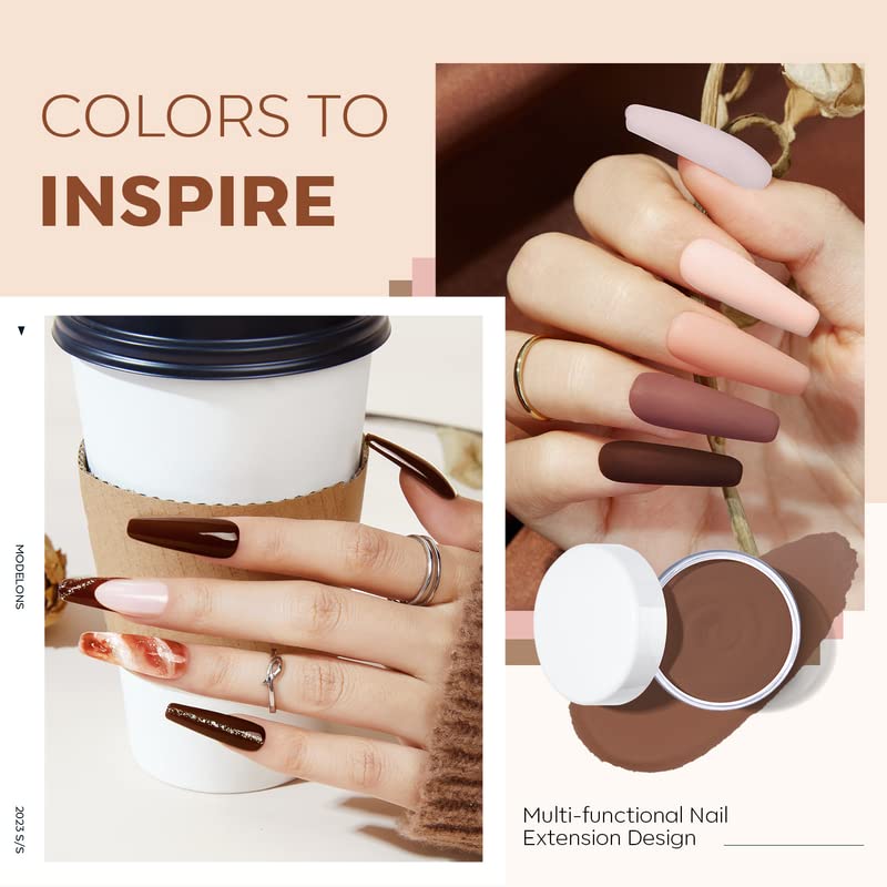 Modelones Acrylic Powder 6 Colors Acrylic Nail Powder Kit Skin Tones Brown Neutral Milky Daily Elegant Nail Acrylic Powder for 3D Acrylic Nail Art Nail Extension No Nail Lamp Needed