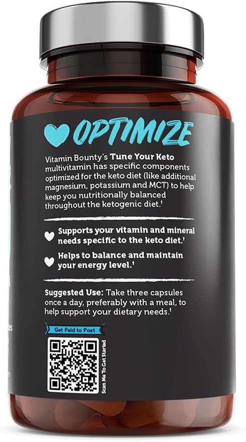 Vitamin Bounty Tune Your Keto Multivitamin – Keto-Specific Nutritional Support with Magnesium, Potassium, and MCT for Energy, Cramp Relief, and Nutrient Optimization - 90 Capsules