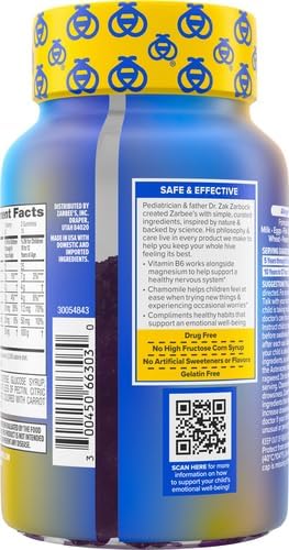 Zarbee's Children's Calm Gummy, Supports a Calm Mind & Body for Kids Ages 5+, Made with Magnesium, Chamomile & Vitamin B6, Natural Raspberry Flavor, 30 Count Gummies
