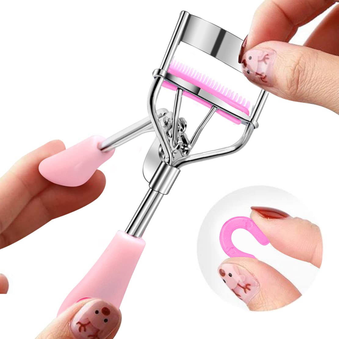 Eyelash Curler Stainless Steel with Brush Mascara Muffle False Eyelashes Accessory Best Professional Tool for Lashes Curls Pinkiou