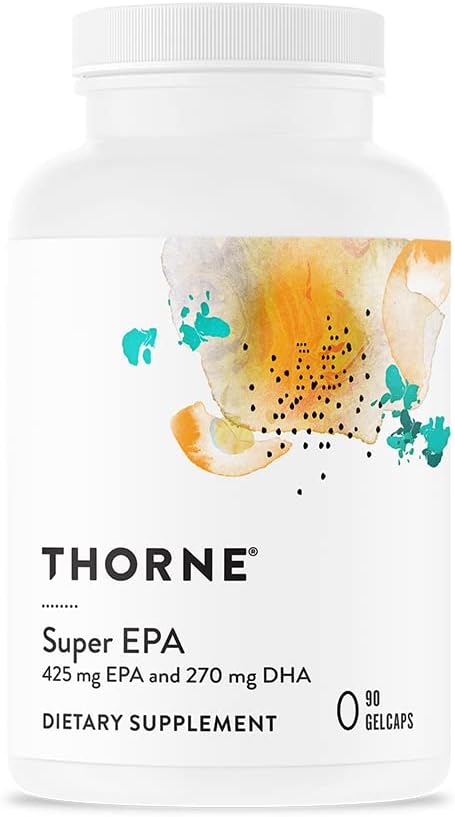 THORNE Super EPA - Omega-3 Fatty Acids EPA 425mg and DHA 270mg Supplement - Support Brain, Cardiovascular, Joints, and Skin - Gluten-Free, Dairy-Free, Soy-Free - 90 Gelcaps