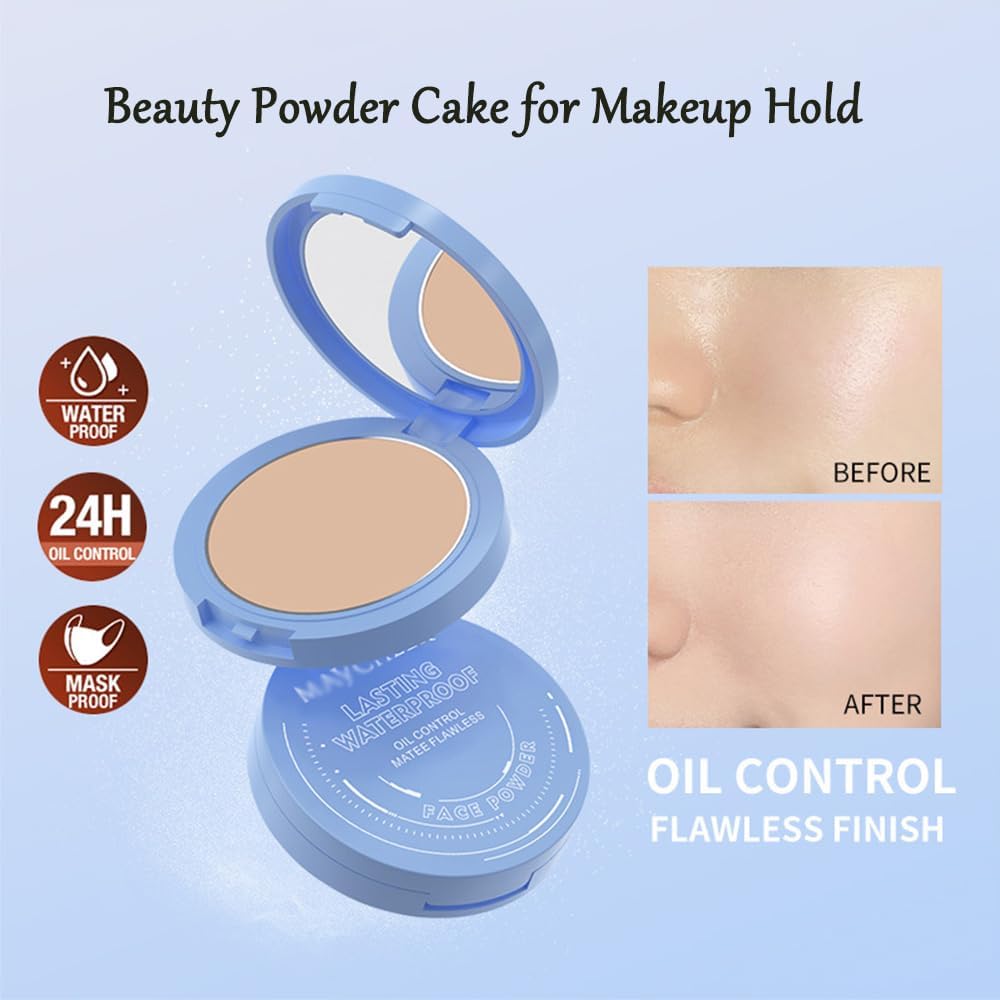 Beauty Powder Cake For Makeup Hold, Face Powder Waterproof Sets Makeup, Matte Perfection Pressed Powder, Long Wearing, Oil & Shine Control for All Skin Tones (#8, 1)