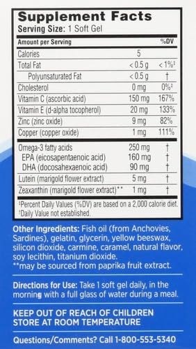 Ocuvite Eye Vitamin & Mineral Supplement, Contains Zinc, Vitamins C, E, Omega 3, Lutein, & Zeaxanthin, 90 Softgels (Packaging May Vary)