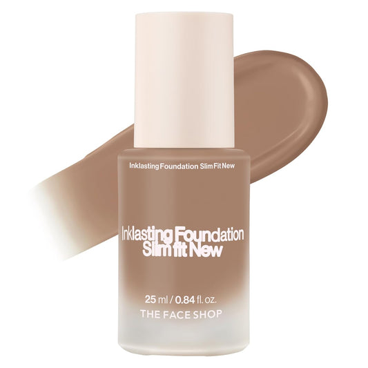 THE FACE SHOP Ink Lasting Liquid Foundation, Full Coverage, 72‑Hour Wear Semi‑Matte Finish, Makeup with Bakuchiol, C410 Gingerbread, 0.84 Fl. Oz.