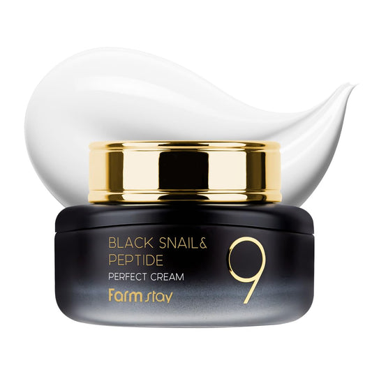 FARMSTAY Black Snail & Peptide 9 Perfect Cream, Snail Mucin Moisturizer for Elastic & Glow Skin, Hydrating & Nourishing, Anti-aging, Skin Barrier Repair, for Women & Men, Korean Skin Care, 1.85 Fl. Oz