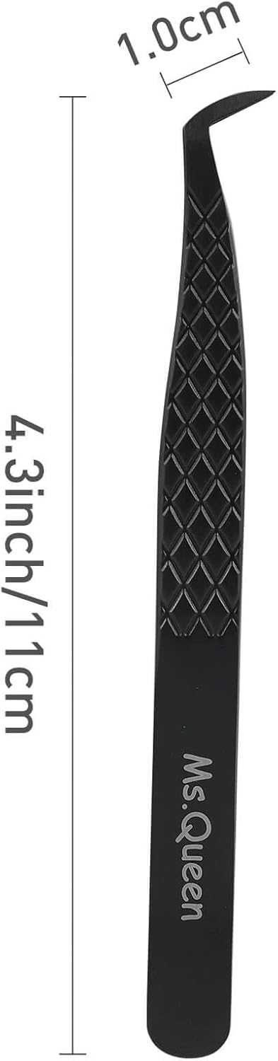 Ms.Queen Tweezers for Eyelash Extensions, Professional Microfiber Tip Boot Tweezers for Mega Volume Lash Extensions,Black