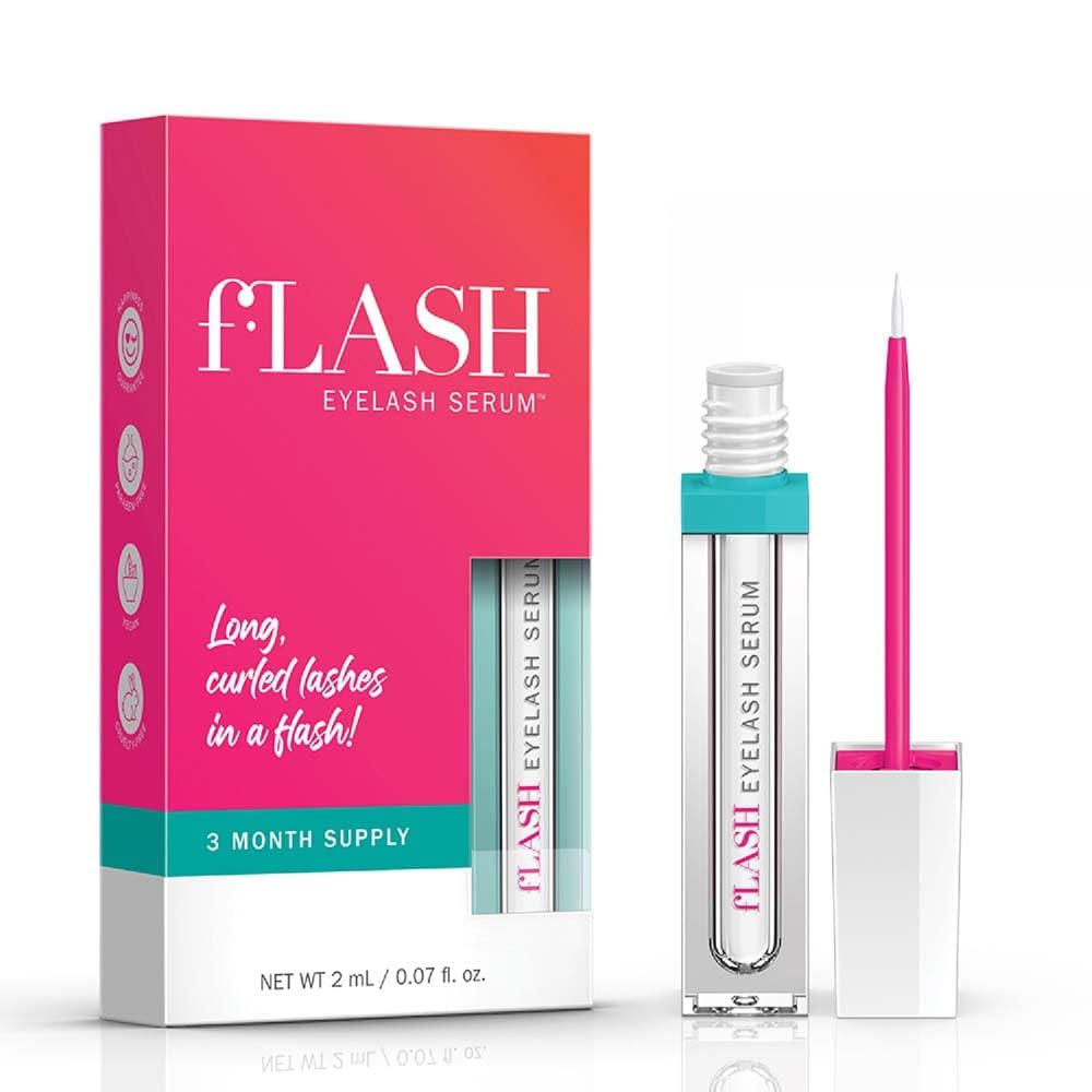 fLASH Eyelash Serum for Long, Curled Natural Lashes - Enhances & Strengthens, Safe & Effective Formula for Contact Wearers & Sensitive Eyes, 3 Month Supply - 2mL (0.07 Fl Oz)