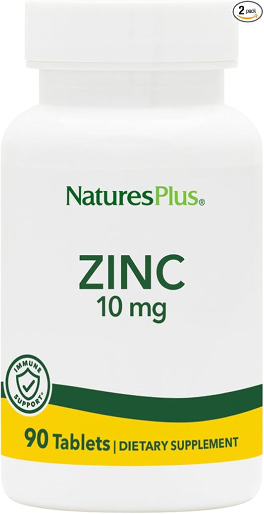 NaturesPlus Zinc 10 mg - 90 Tablets, Pack of 2 - Supports Immune Health & Overall Well-Being - High-Potency Amino Acid Chelate Form - Gluten Free, Vegetarian - 180 Total Servings