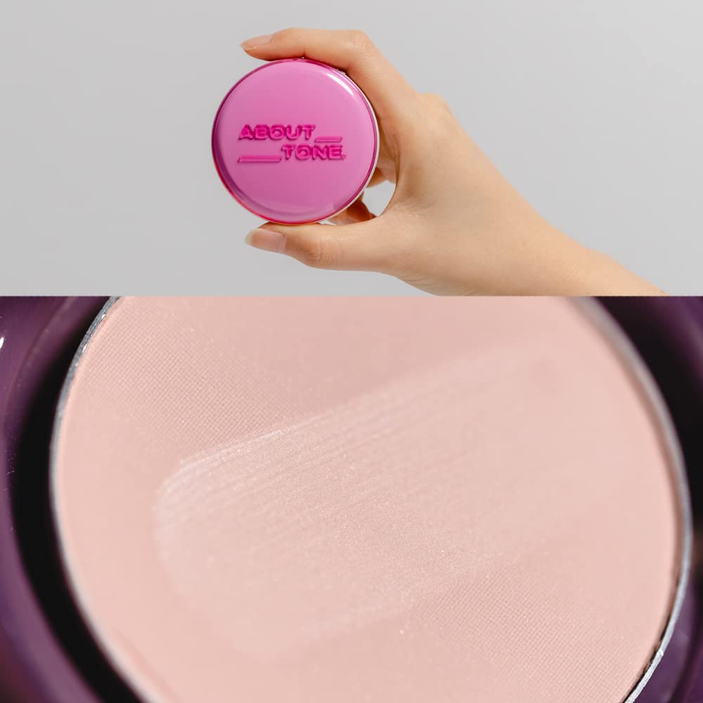 Glow Powder Pact 0.28oz - Shining Tone-Up Pressed Powder Compact with Mirror and Puff Natural Peach Pearl Shimmery Blur Finish Face Makeup Setting Finishing Transparent Sebum Control Vegan