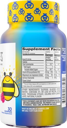 Zarbee's Children's Calm Gummy, Supports a Calm Mind & Body for Kids Ages 5+, Made with Magnesium, Chamomile & Vitamin B6, Natural Raspberry Flavor, 30 Count Gummies