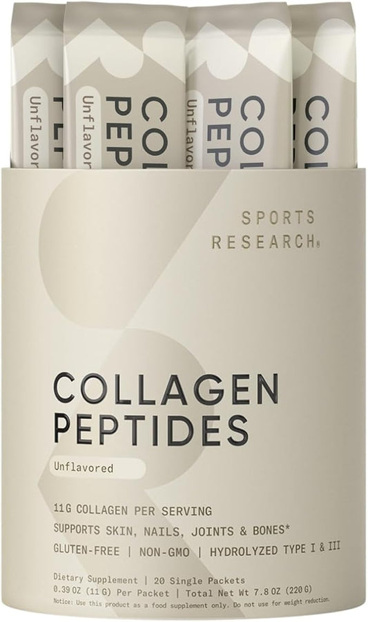 Sports Research Collagen Peptides - Hydrolyzed Type 1 & 3 Collagen Powder Protein Supplement for Healthy Skin, Nails, & Joints - Easy Mixing Vital Nutrients & Proteins, Collagen for Women & Men