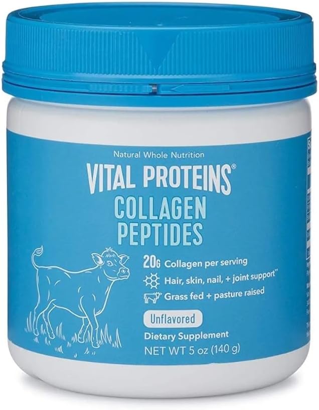 Vital Proteins Grass Fed Collagen Peptides Powder Supplement (Type I, III) for Skin Hair Nail Joint - Hydrolyzed Collagen - Dairy and Gluten Free - 20g per Serving - Unflavored 5 oz Canister