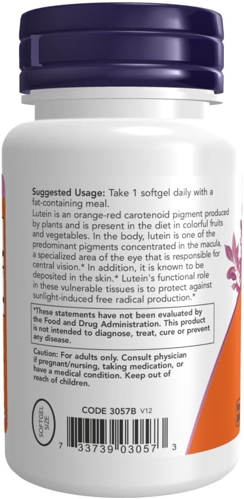 NOW Foods Supplements, Lutein 10 mg with 10 mg of Free Lutein from Lutein Esters, 120 Softgels