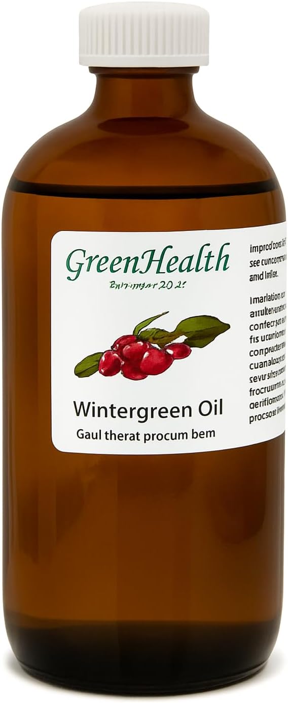 Wintergreen Essential Oil - 16 fl oz (473 ml) Amber Glass Bottle w/Child Resistant Cap - 100% Pure Essential Oil - GreenHealth