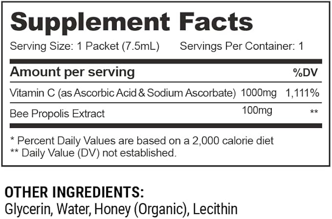 Propolis Liposomal Vitamin C by Beekeeper's Naturals, 1000mg Vitamin C, Propolis & Organic Honey, Supercharged Immune Support & Increased Bioavailibity for Max Absorption, 12 Ct