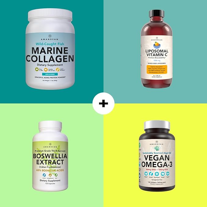 AMANDEAN Premium Anti-Aging Marine Collagen Peptides Powder. 500g Wild-Caught Hydrolyzed Fish Collagen Supplement. Type 1 & 3 Collagen Protein. 18 Amino Acids for Skin, Hair, Nails.